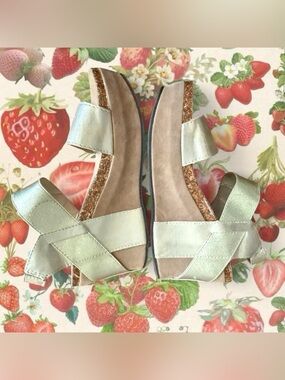 Metallic Gold Cross-Strap Wedge Sandals